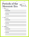 Mesozoic Era Blank Outline Worksheet