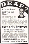 1922 Acousticon Advertisement by Dictograph Products