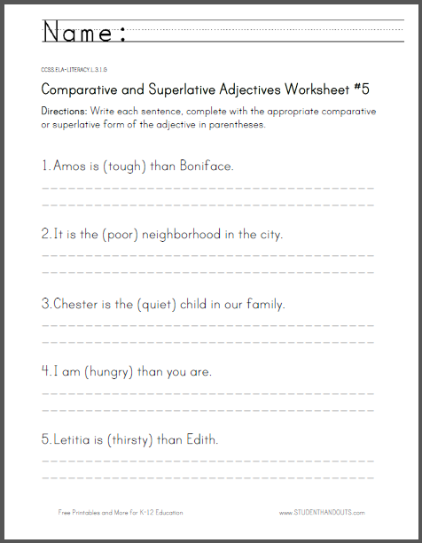 Comparative and Superlative Adjectives Worksheet #5 - For third grade. Free to print (PDF file).
