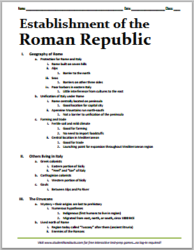 Establishment of the Roman Republic Printable Outline