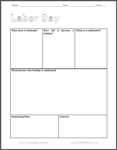 Labor Day Notebooking Page - Free to print (PDF file).