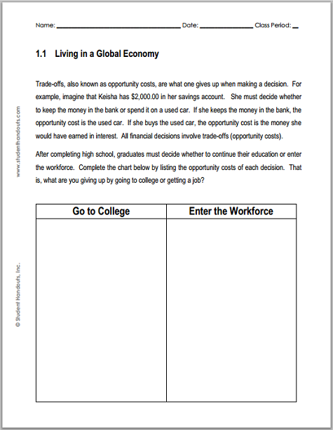 Living in a Global Economy Chart Worksheet - Free to print (PDF file) for high school Economics students.