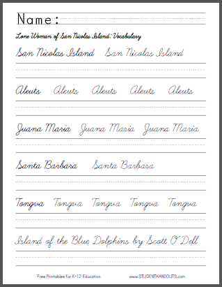 Island of the Blue Dolphins Free Printable Worksheets