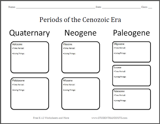 Periods of the Cenozoic Era - Chart worksheet is free to print (PDF file).