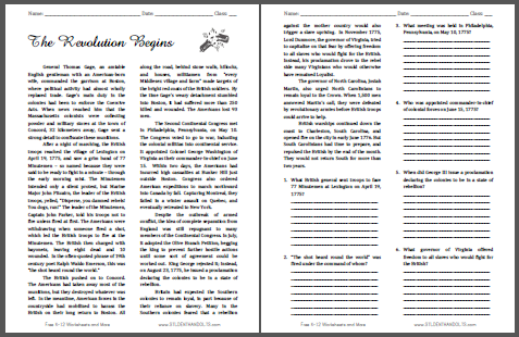 The American Revolution Begins - Free printable reading with questions.