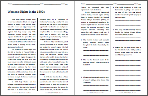 Women's Rights Reading with Questions - Free to print (PDF file) for high school United States History students.