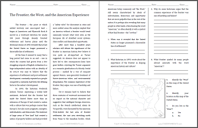 The Frontier, the West, and the American Experience Reading with Questions - Free to print (PDF file) for high school United States History students.