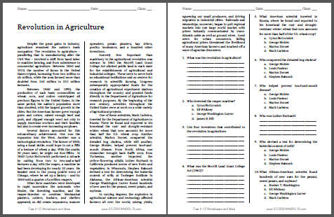Revolution in Agriculture - Free printable reading with questions for high school United States History students (PDF file).