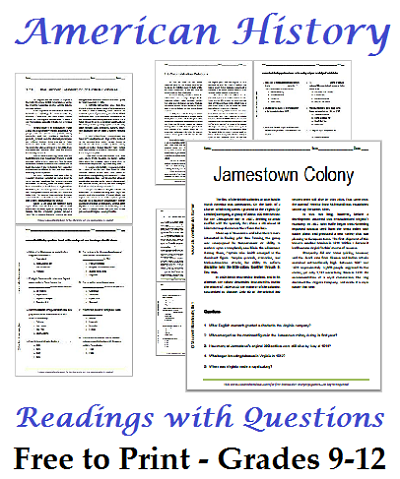 United States History - 
Readings with Questions for High School, Grades 9-12