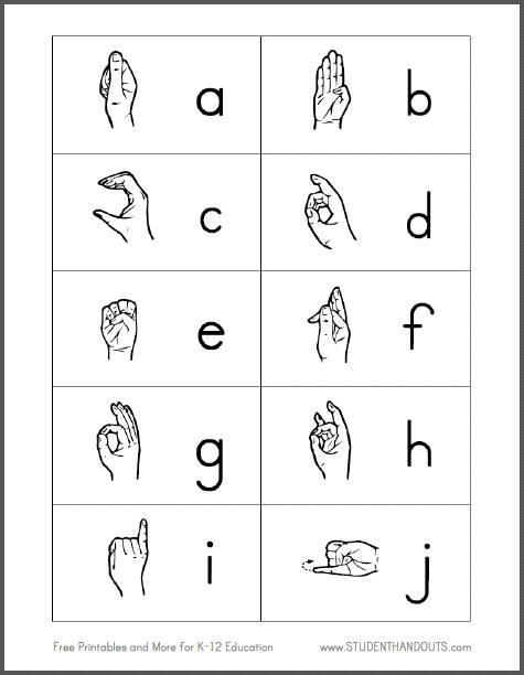 ASL American Sign Language Finger Spelling - Free Printable Practice Flashcards