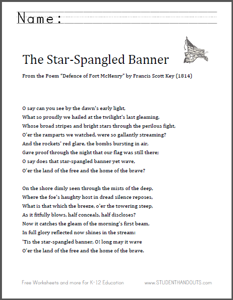 The Star-Spangled Banner Lyrics ("The Defence of Fort McHenry" by Francis Scott Key)