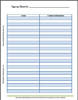 Free Printable Blank Sign-up Sheet