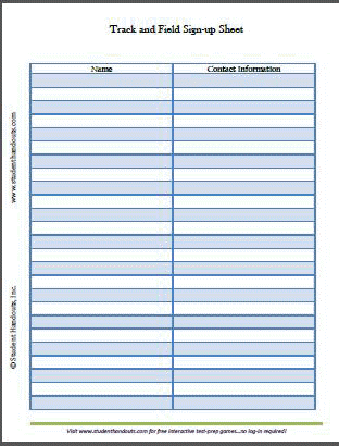 Free Printable Track and Field Sign-up Sheet
