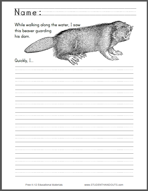 Beaver Guarding a Dam Writing Prompt - Free to print (PDF file) for lower elementary students.