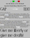 Patrick Henry's "Give Me Liberty or Give Me Death" Gap Text Quiz Game