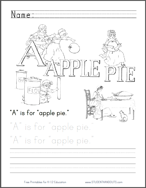 A Is for Apple Pie Coloring Page - Free to print (PDF file).