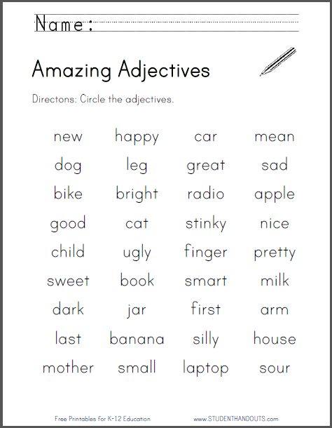 Amazing Adjectives Worksheet - Free to print (PDF file) for students in the primary grades.