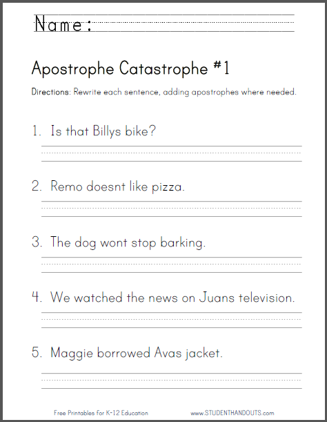 Apostrophe Catastrophe Grammar Worksheets - Free to print (PDF files). CCSS: L.2.2.c