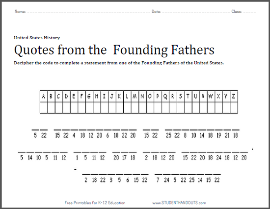 Benjamin Franklin Quote Puzzle - Worksheet is free to print (PDF file).