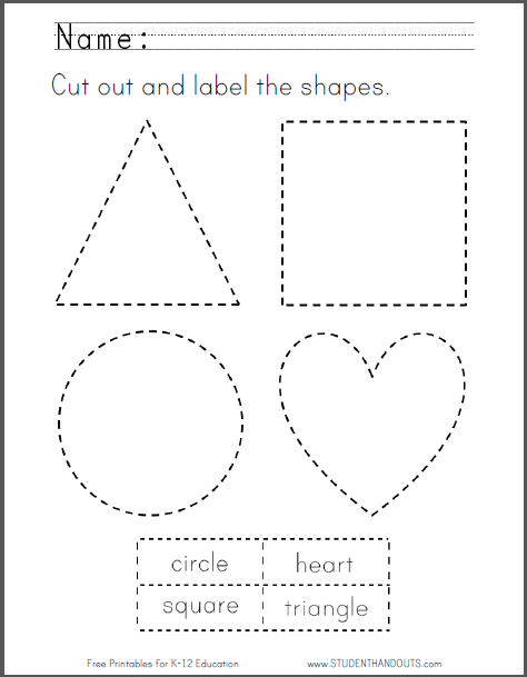Cut Out and Label the Shapes - Free to print (PDF fille).