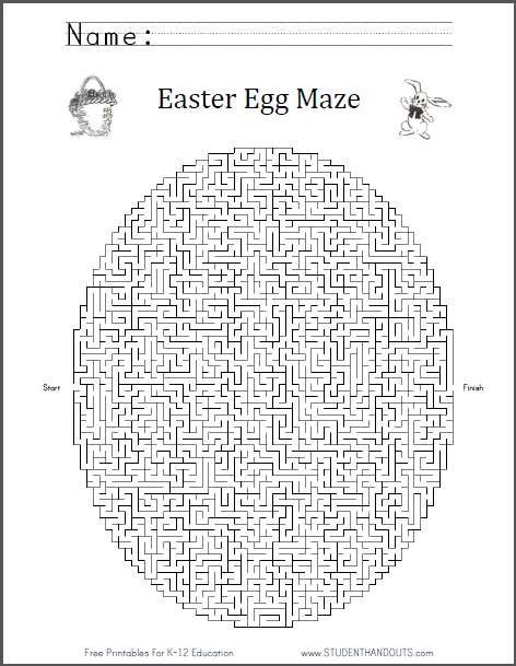 Easter Egg Maze Worksheet - Free to print (PDF file) for all ages.