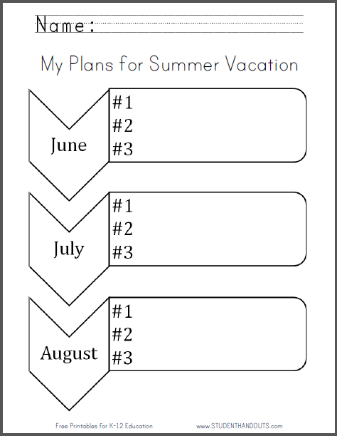 My Plans for Summer Vacation - Free printable graphic organizer worksheet (PDF file).