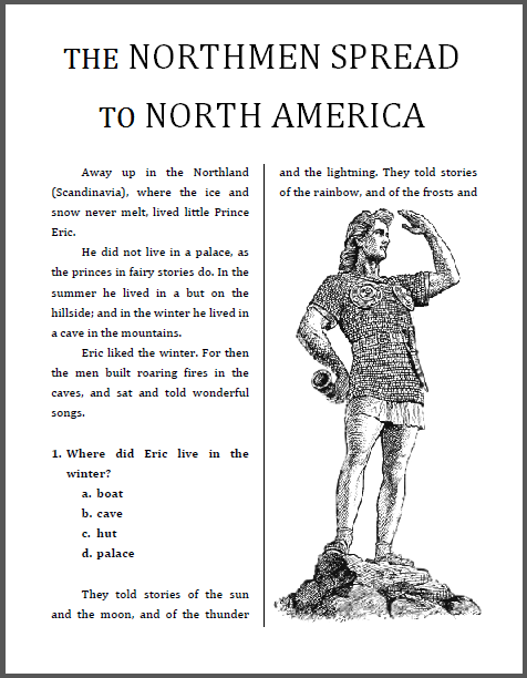 "Northmen in North America" Workbook for Lower Elementary Students - Free to print (PDF file).