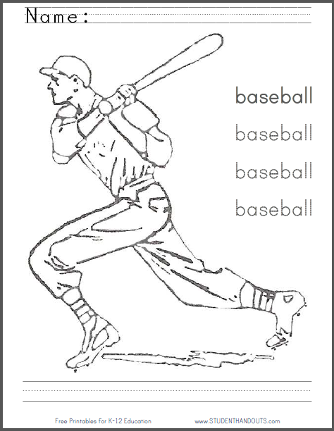 Baseball Coloring and Writing Worksheet - Free to print (PDF file).
