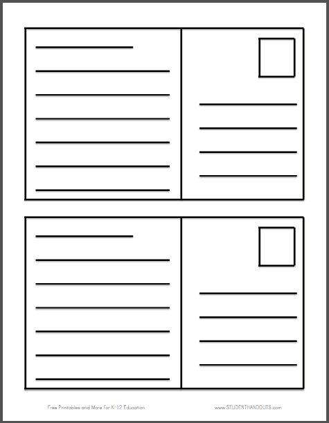 Postcard Writing Template - Free to print (PDF file).