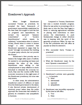 Eisenhower's Approach - Free printable reading with questions.