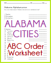 Alabama Cities in ABC Order Worksheet