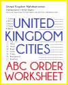 Cities of the U.K. in ABC Order Worksheet