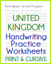 United Kingdom Handwriting and Spelling Practice Worksheets
