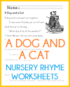 "A Dog and a Cat" Nursery Rhyme Worksheets