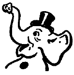 Republican elephant wearing a top hat.