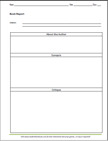 Book Report Printable Handout - Free to print (PDF file).