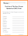 Northern European Countries ABC Order Worksheet