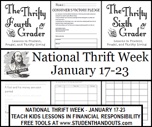 National Thrift Week, January 17-23: Free Educational Materials for Teachers and Parents
