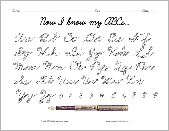 Cursive Script Alphabet with Arrows - Free to print (PDF file).