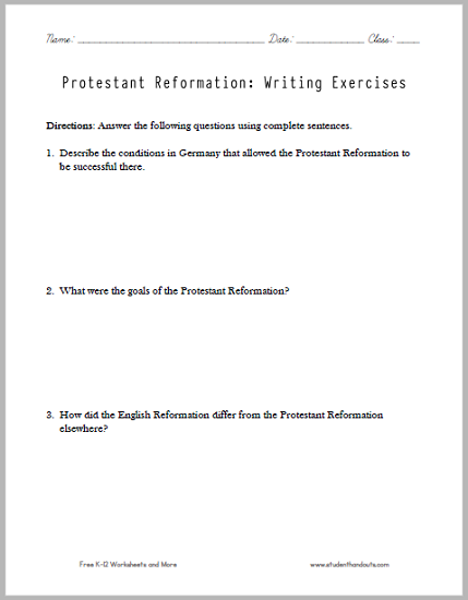 Protestant Reformation Essay Questions - Free to print (PDF file).