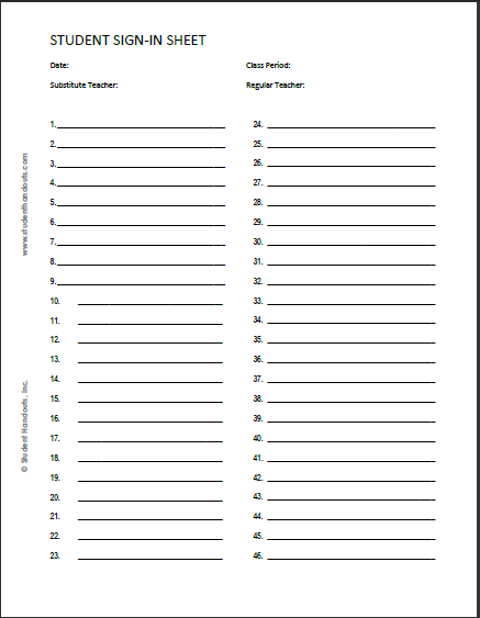 Free Blank Printable Student Sign-in Sheet with 46 Rows