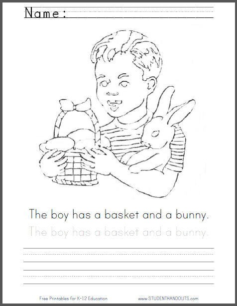 Boy with Bunny and Basket Coloring Page