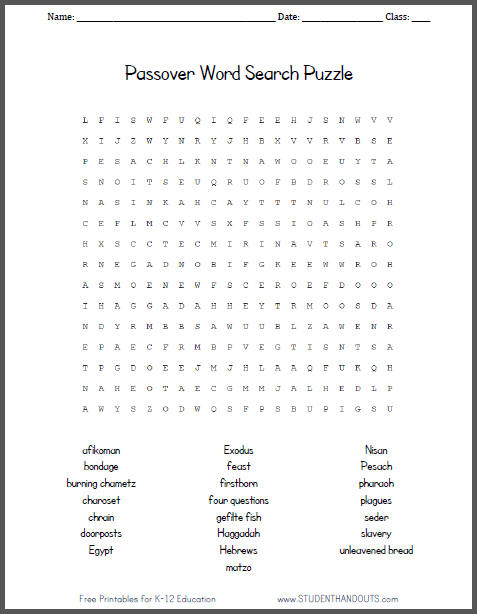Passover Word Search Puzzle for Kids