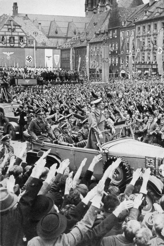 Adolf Hitler in October, 1938, entering the Sudetenland. The Sudetenland region of Czechoslovakia (today the separate countries of Slovakia and the Czech Republic) had a sizeable German population. Provisions of the Munich Agreement allowed Germany to annex the Sudetenland.