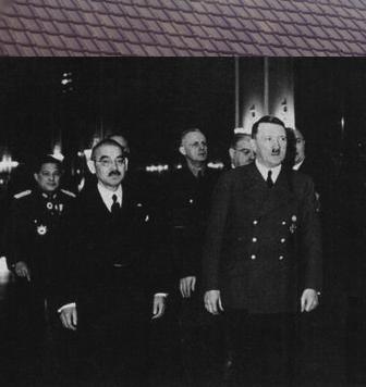 Adolf Hitler (1889-1945, on the right) being visited by Japanese Foreign Minister Yosuke Matsuoka (1880-1946, on the left), in March of 1941. Germany, Japan, and Italy had signed the Tripartite (Axis) Pact in September of the previous year (September 27, 1940).