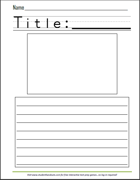 Write-a-Story Sheet for Kids with Picture Box - For kindergarten and first grade. Free to print (PDF file). 