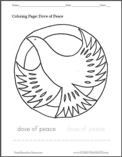Dove of Peace Holiday Coloring Page for Kids - Free to print (PDF file).