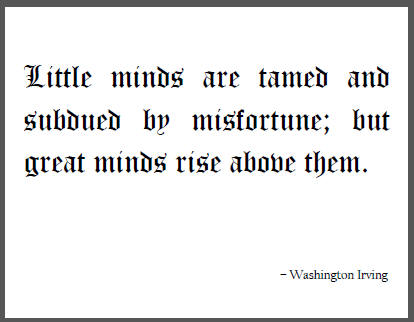 "Little minds are tamed and subdued by misfortune; but great minds rise above them," Washington Irving.