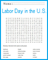Labor Day in the U.S. Word Search Puzzle