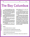 "The Boy Columbus" reading with questions for upper elementary students.